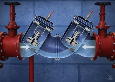 Red pipes and valves in action